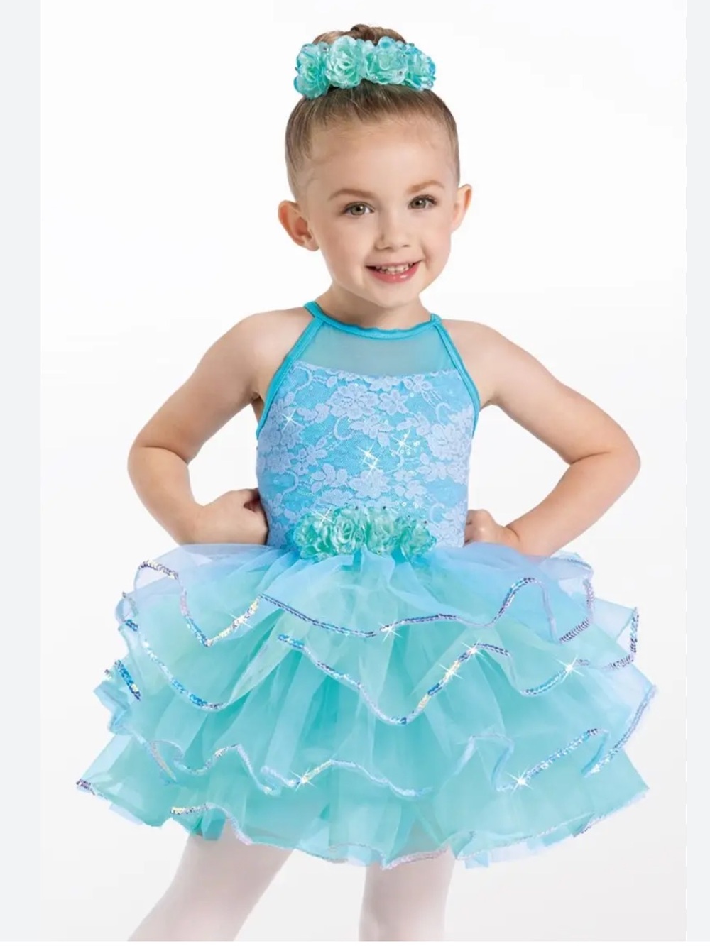 Weissman Turquoise Floral Lace Tulle Dance Costume Dress small